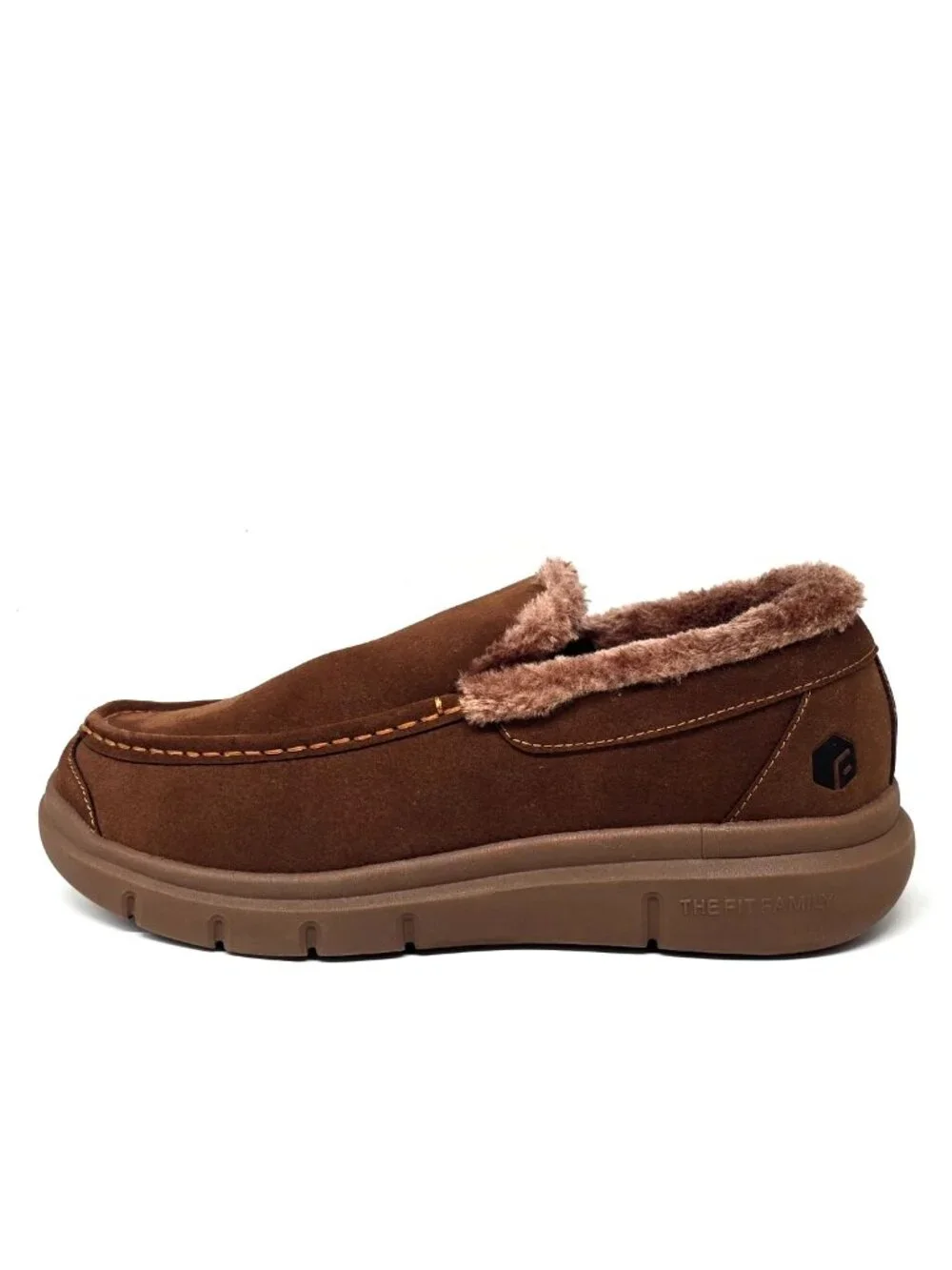 FitVille Brown Wide Slip-on House Moccasin Slippers Shoes w/ Fur Men's Size 12W